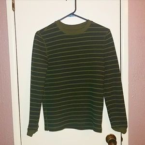 Faded Glory Striped Green Long Sleeve T-Shirt